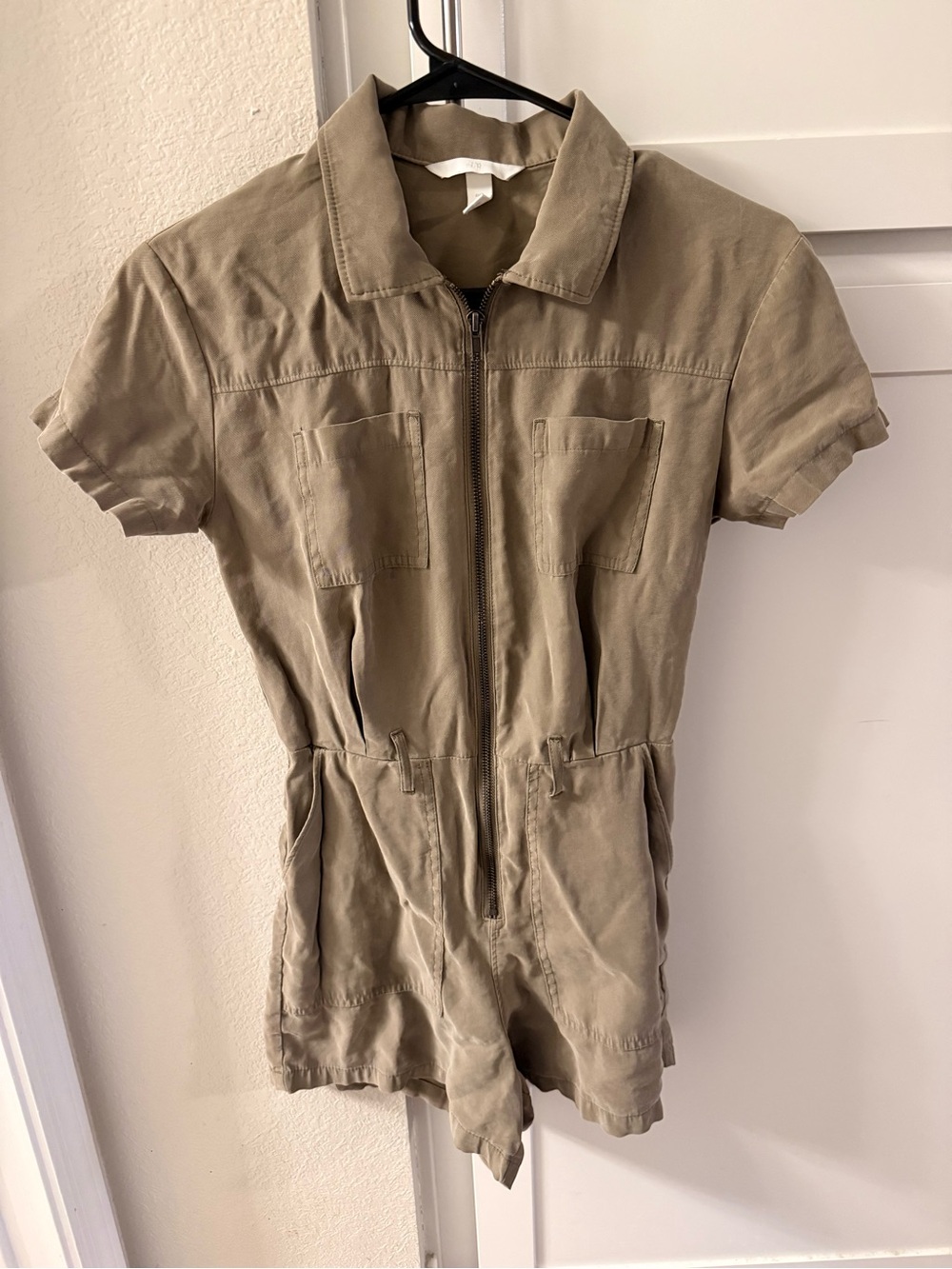 H&M Khaki Short Sleeve Zip Romper